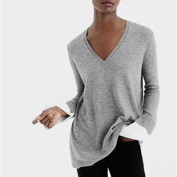 J Crew XXS Purple V Neck Relaxed Pullover Layered Sweater White Cuffs Wool Blend - Picture 10 of 10